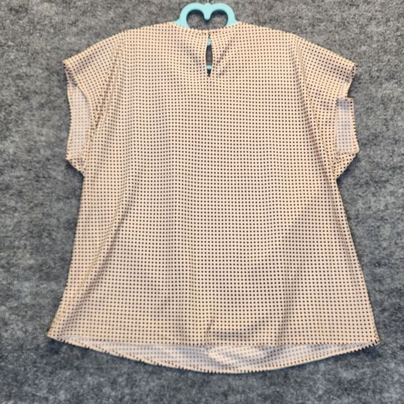 Express Shirt Womens Large Brown Polka Dot Short Sleeve Keyhole Back Blouse Top - Picture 3 of 6